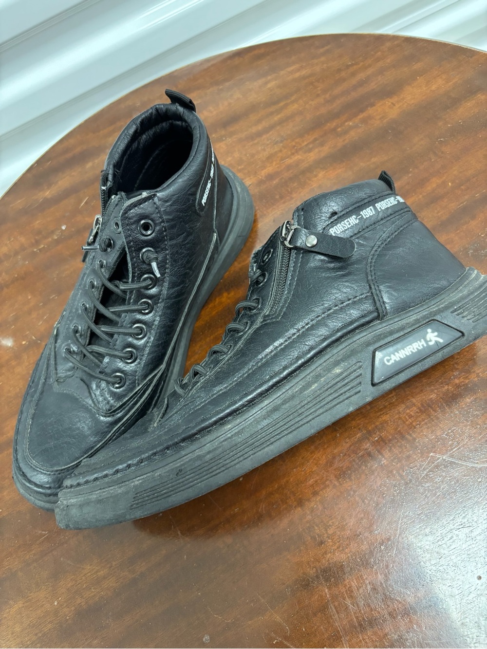 Men's Black Leather High-Top Sneakers